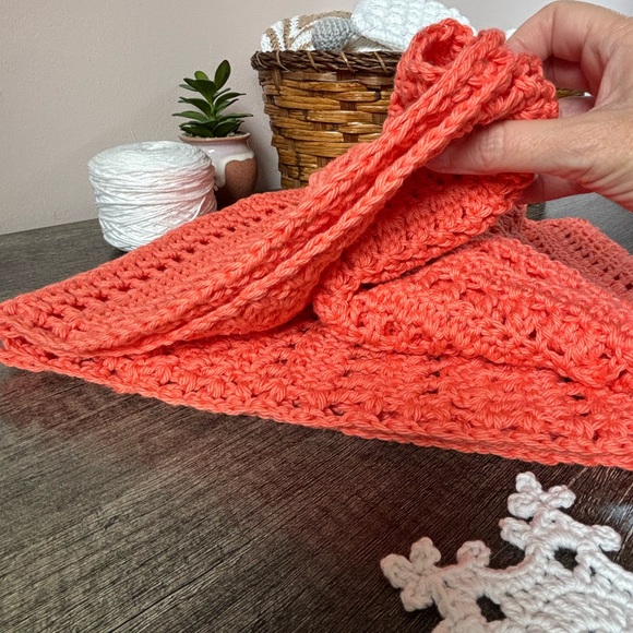 Elegant Coral Crochet Infinity Scarf - Picture 14 of 14